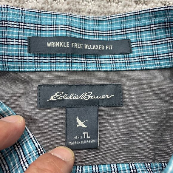 Eddie Bauer Shirt Men Large Tall LT Plaid Button Down Wrinkle Resistant Preppy - Picture 4 of 8